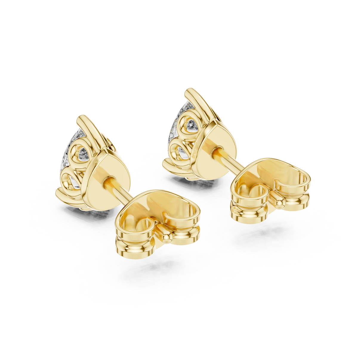 Pear Moissanite Filigree Basket Stud Earrings in yellow 925 sterling silver, view 3