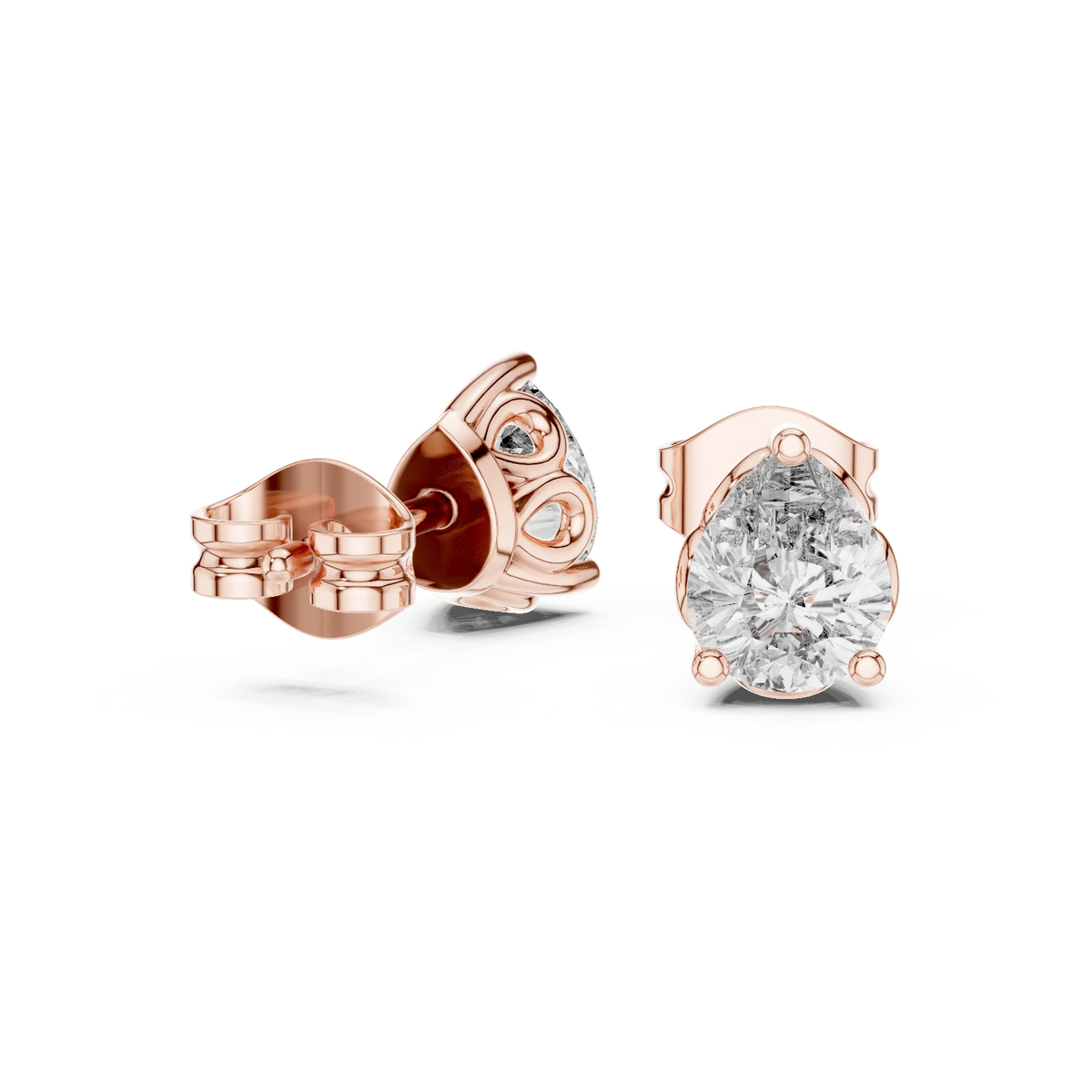 Pear Moissanite Filigree Basket Stud Earrings in rose 925 sterling silver, view 1