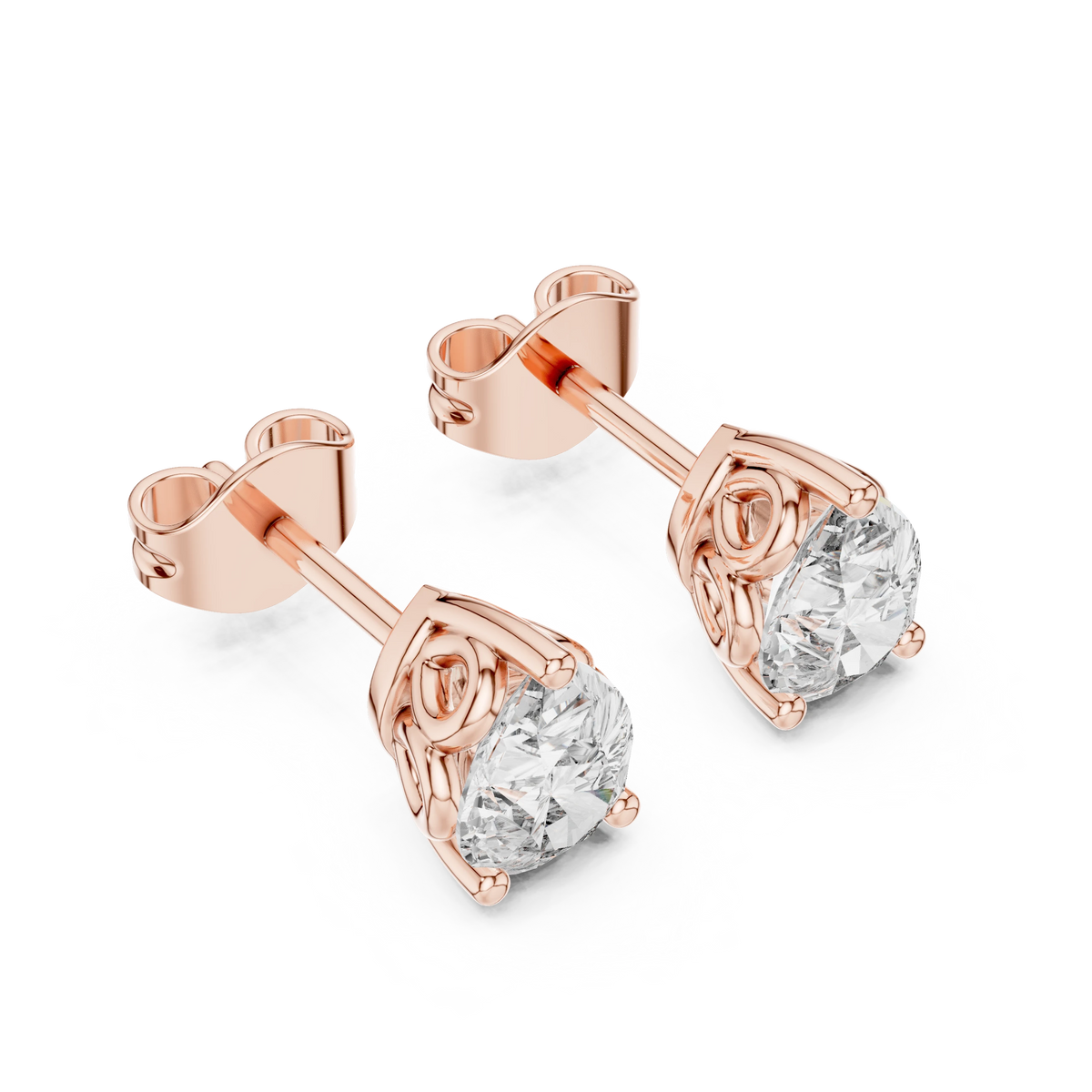 Pear Moissanite Filigree Basket Stud Earrings in rose 925 sterling silver, view 2