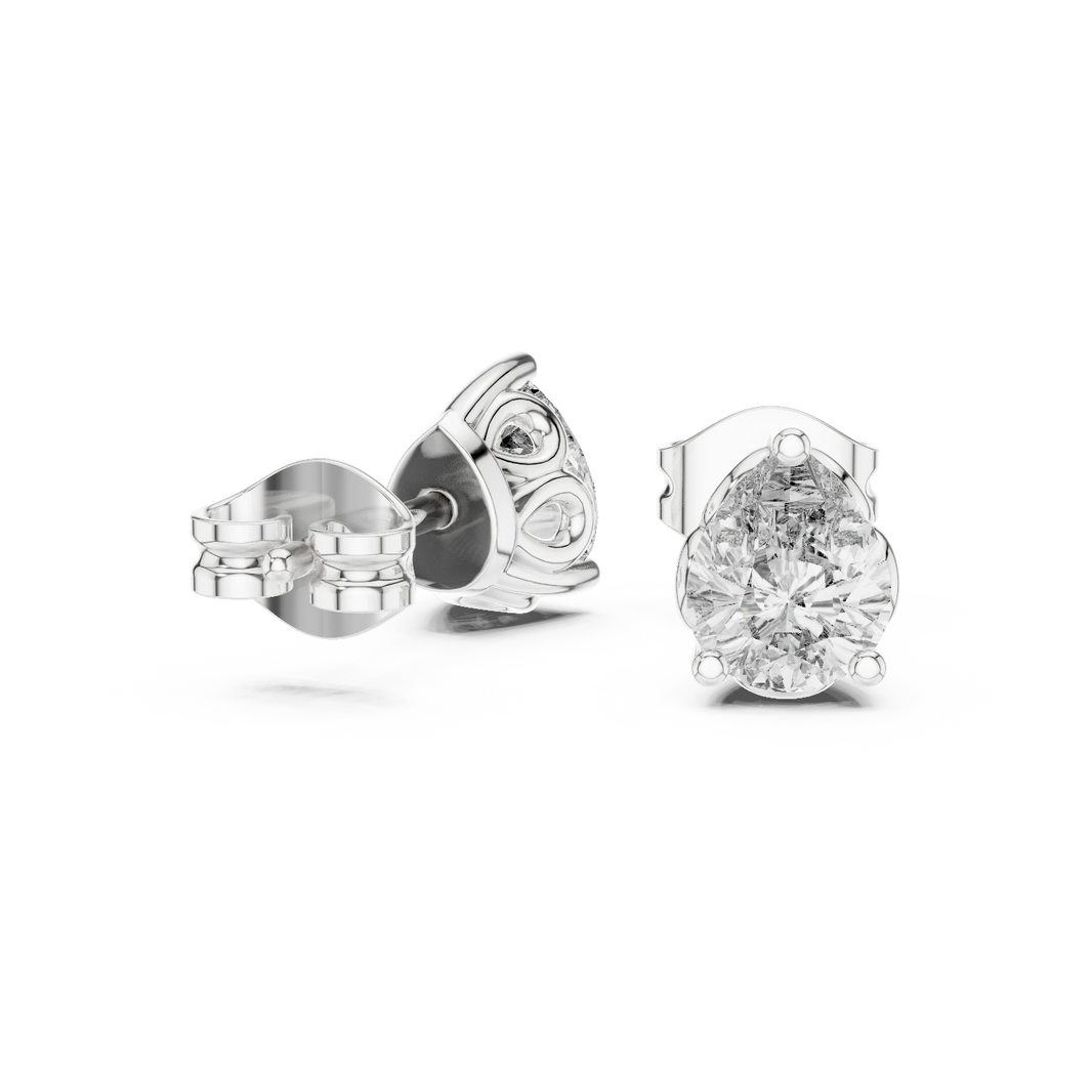 Pear Moissanite Filigree Basket Stud Earrings in white 925 sterling silver, view 1