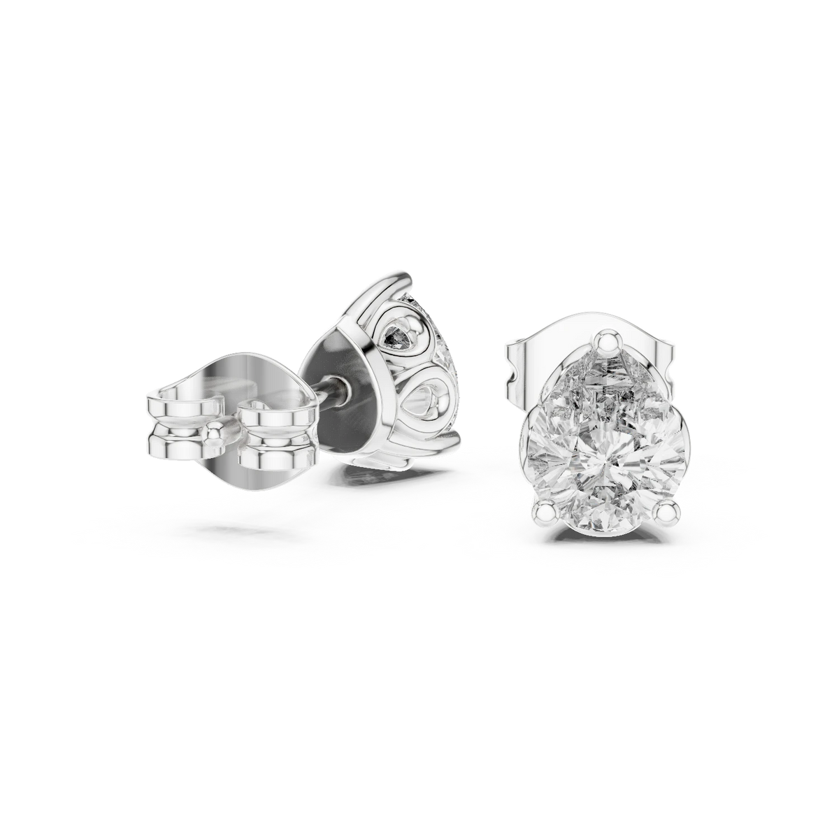 Pear Moissanite Filigree Basket Stud Earrings in white 925 sterling silver, view 1