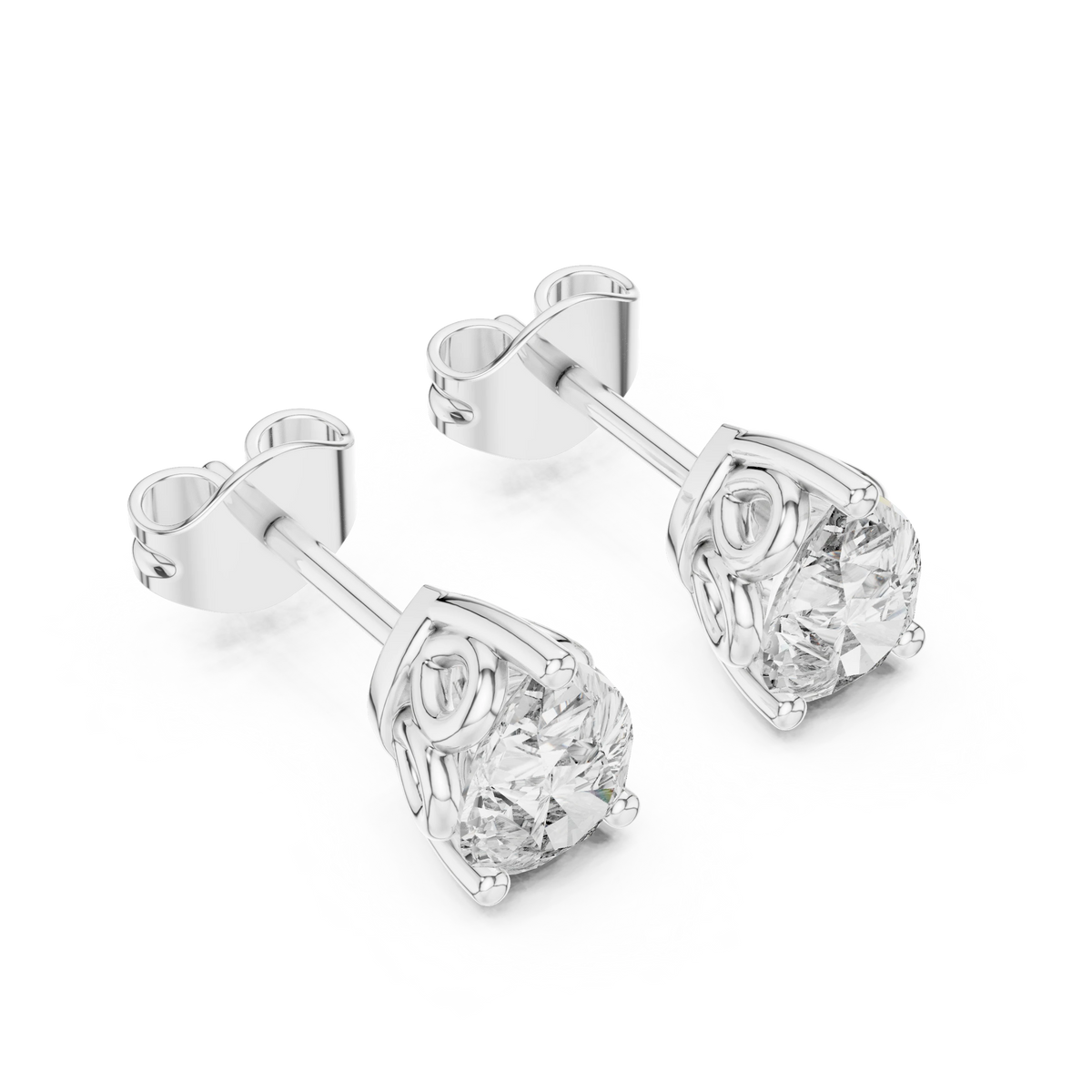 Pear Moissanite Filigree Basket Stud Earrings in white 925 sterling silver, view 2