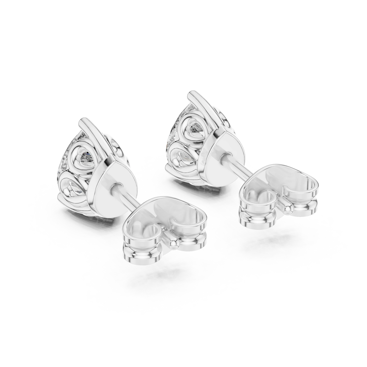 Pear Moissanite Filigree Basket Stud Earrings in white 925 sterling silver, view 3