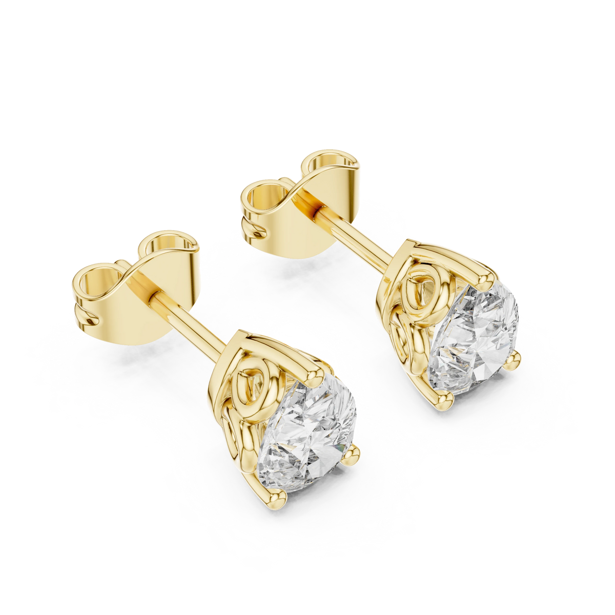 Pear Moissanite Filigree Basket Stud Earrings in yellow 925 sterling silver, view 2