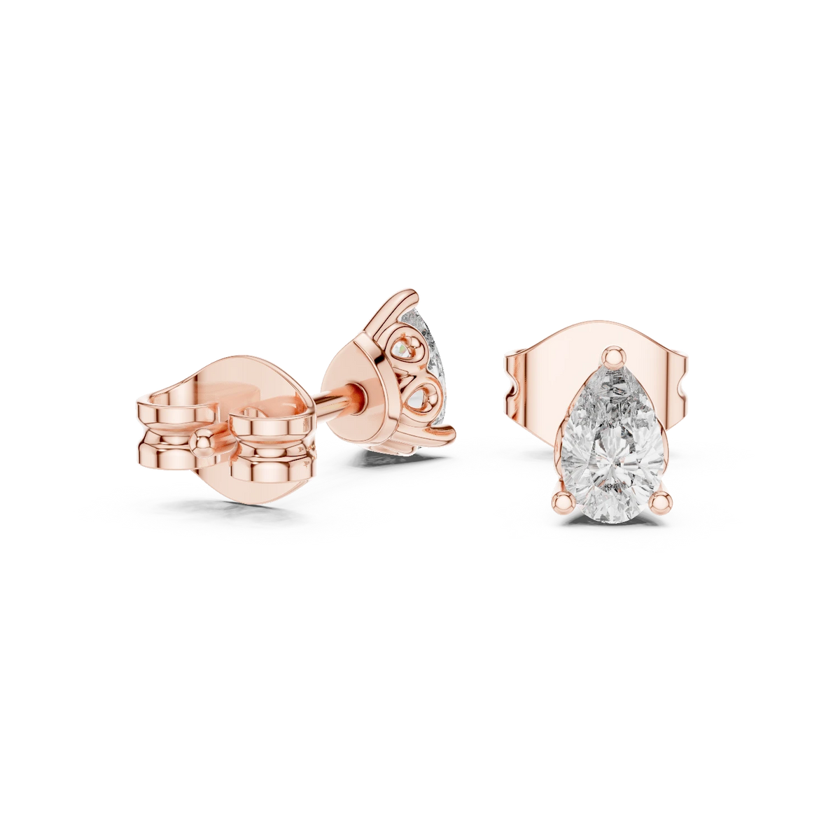 Pear Moissanite Filigree Basket Stud Earrings in rose 925 sterling silver, view 1