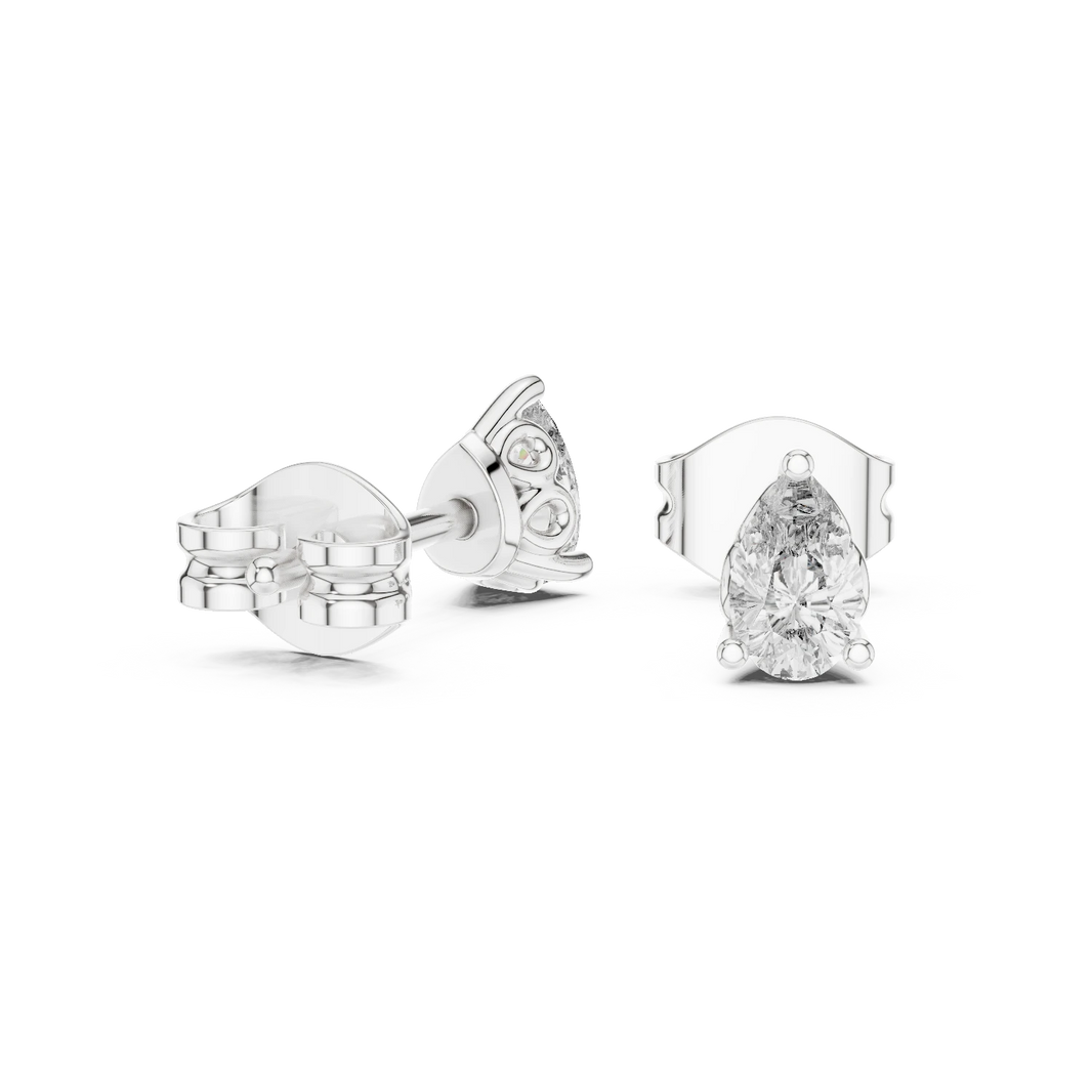 Pear Moissanite Filigree Basket Stud Earrings in white 925 sterling silver, view 1