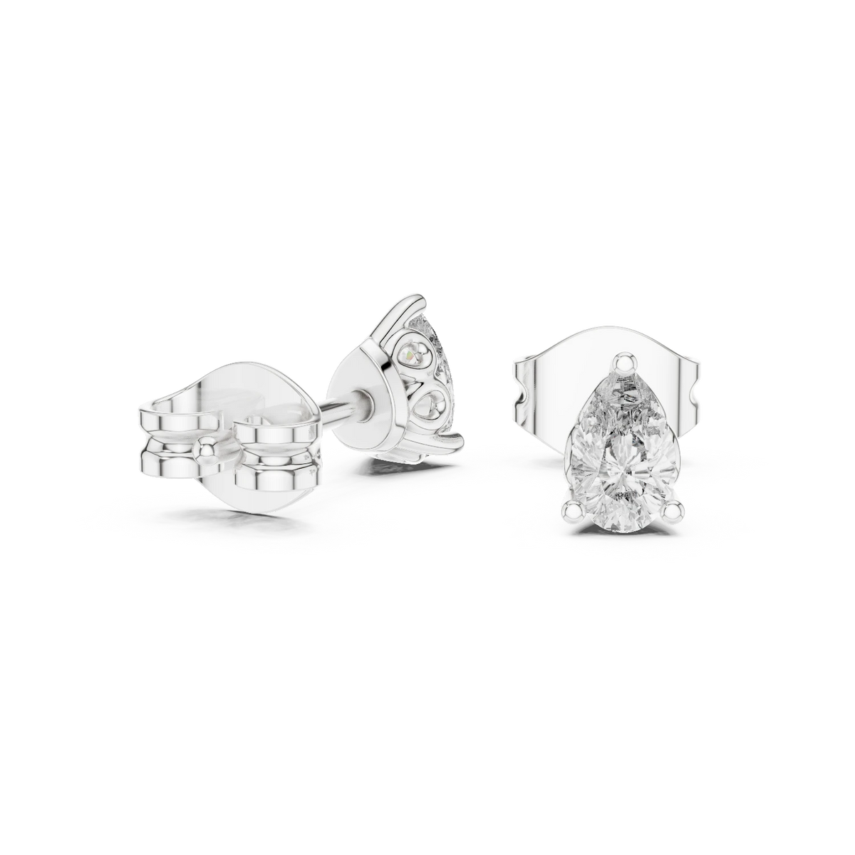 Pear Moissanite Filigree Basket Stud Earrings in white 925 sterling silver, view 1