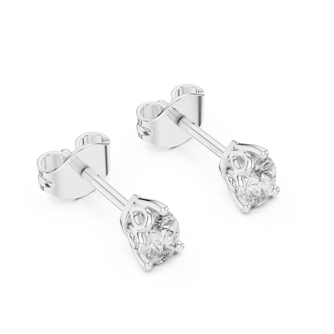 Pear Moissanite Filigree Basket Stud Earrings in white 925 sterling silver, view 2