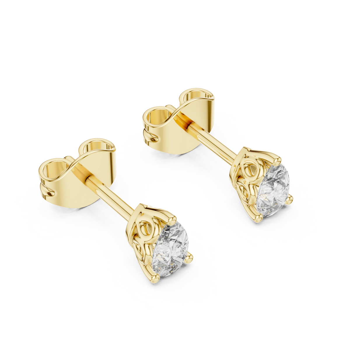 Pear Moissanite Filigree Basket Stud Earrings in yellow 925 sterling silver, view 2