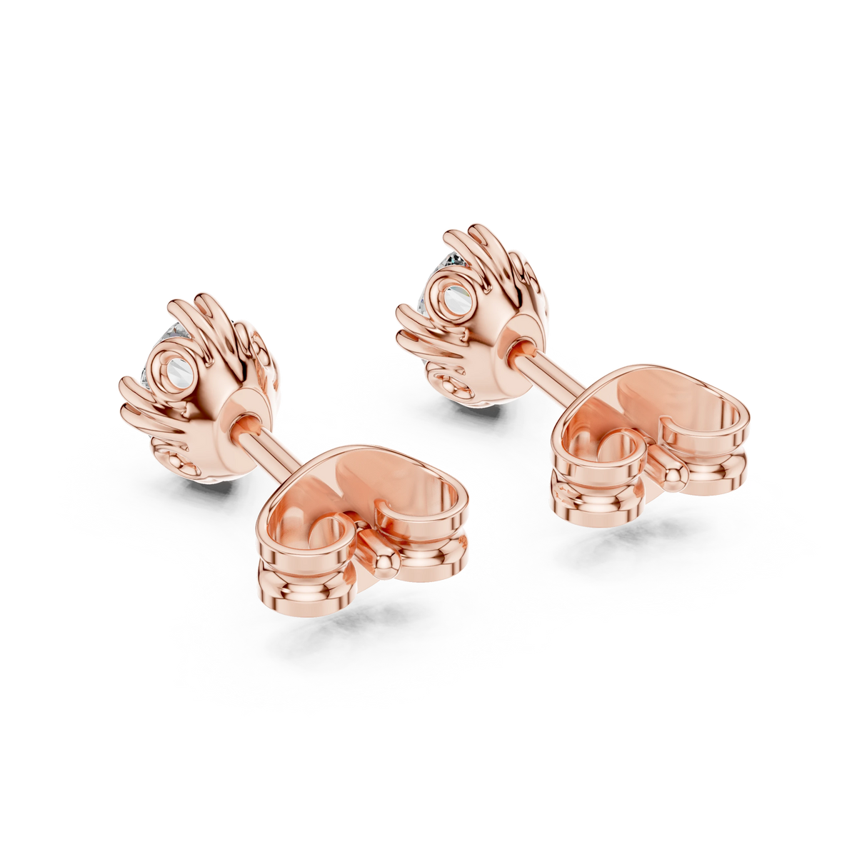 Oval Moissanite Stud Earrings with Sculpted Gallery in rose 925 sterling silver, view 3