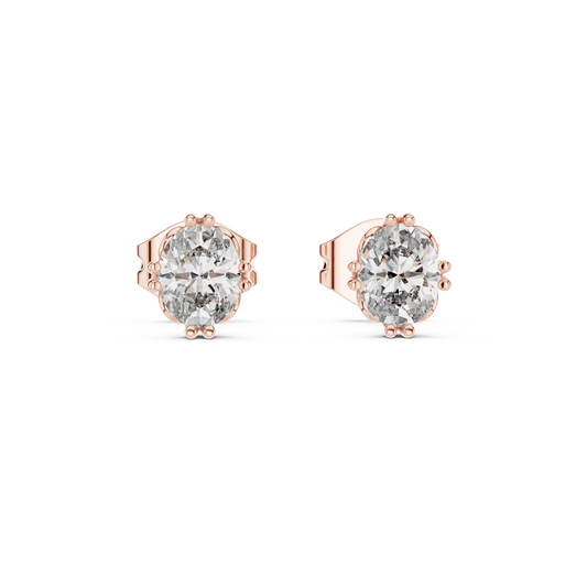Oval Moissanite Stud Earrings with Sculpted Gallery in rose 925 sterling silver, view 4