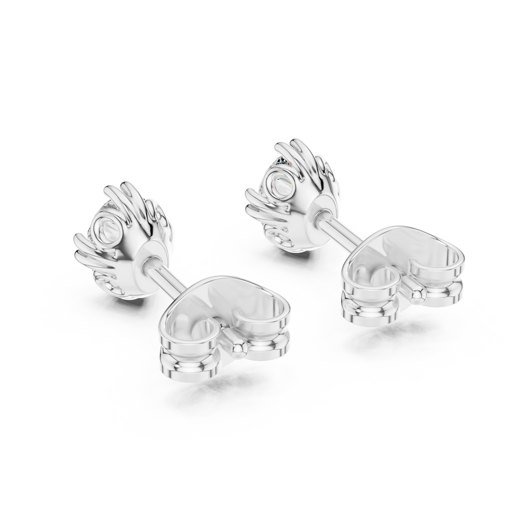 Oval Moissanite Stud Earrings with Sculpted Gallery in white 925 sterling silver, view 3