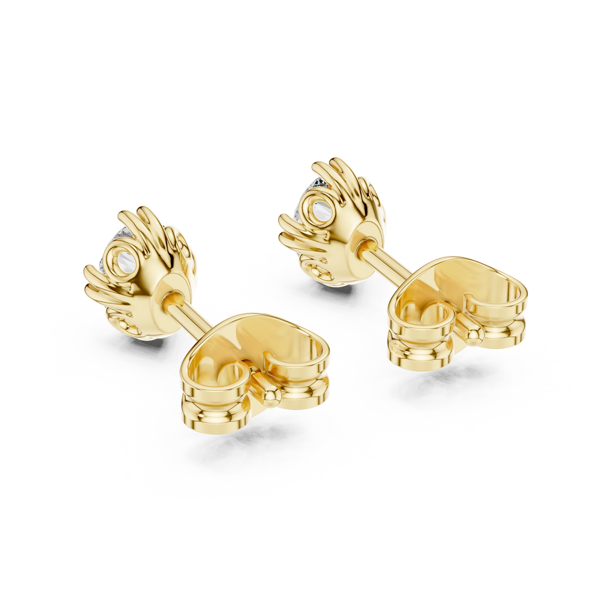 Oval Moissanite Stud Earrings with Sculpted Gallery in yellow 925 sterling silver, view 3