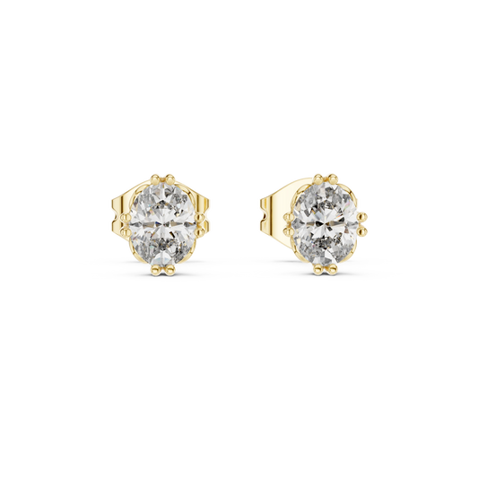 Oval Moissanite Stud Earrings with Sculpted Gallery in yellow 925 sterling silver, view 4