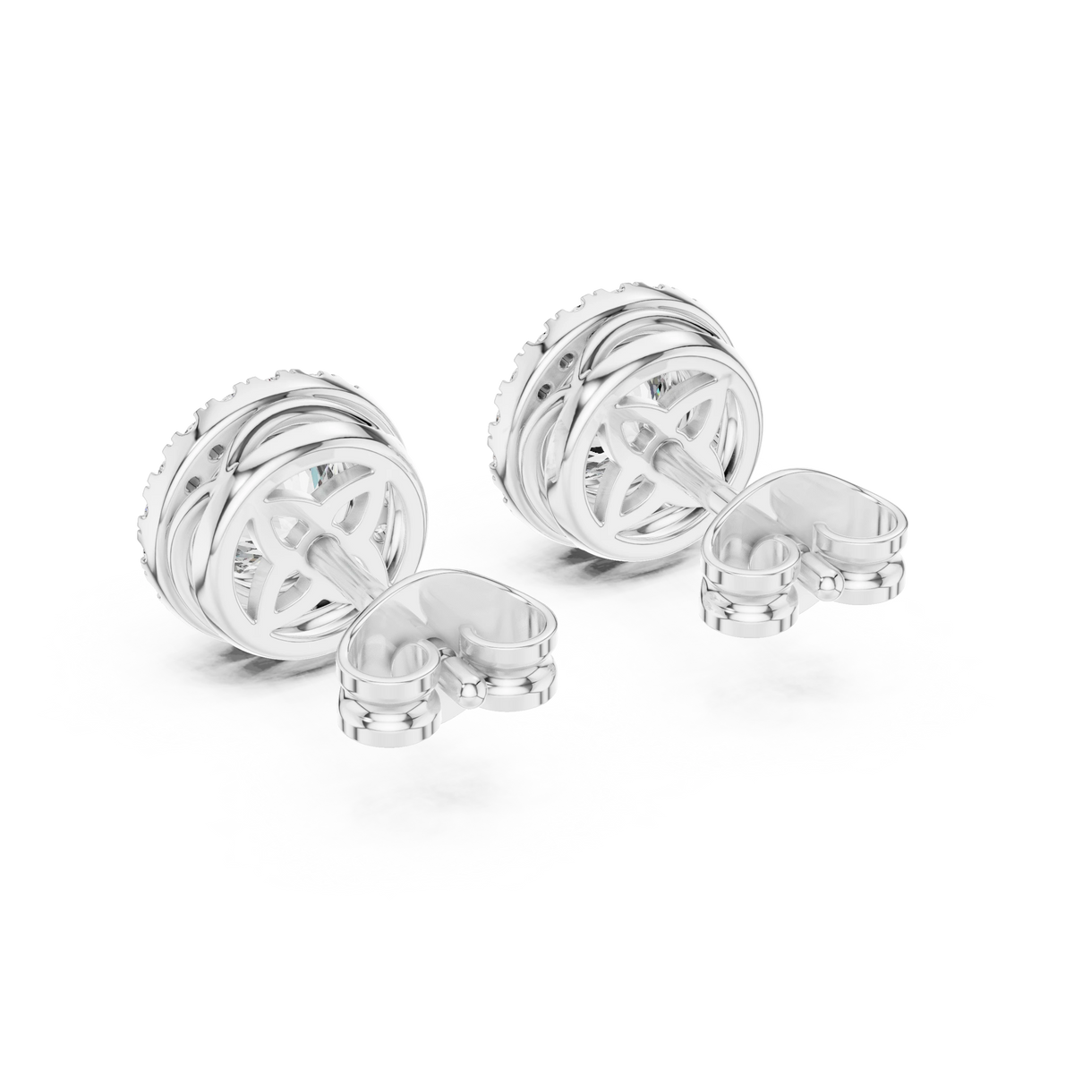 Round Bezel Halo Moissanite Stud Earrings in white 925 sterling silver, view 3