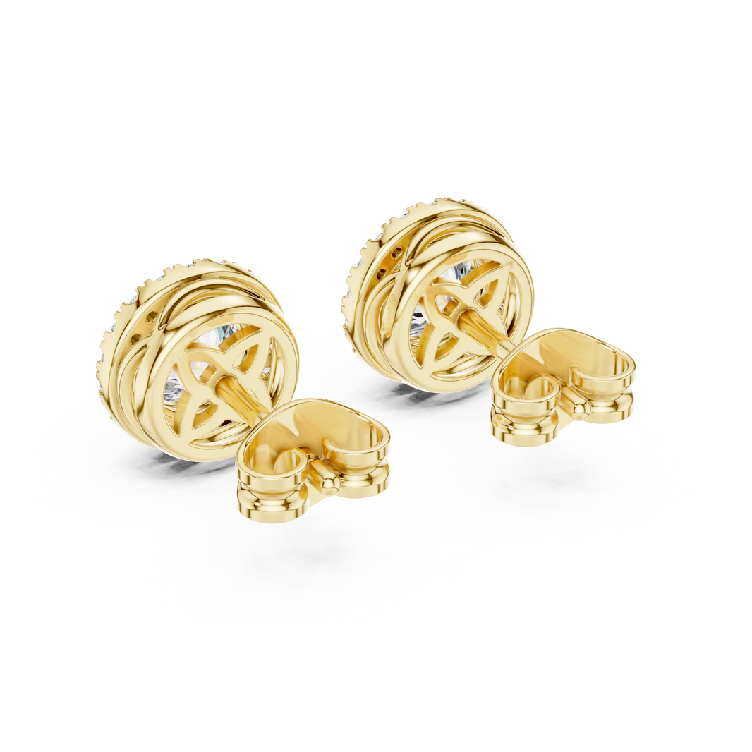 Round Bezel Halo Moissanite Stud Earrings in yellow 925 sterling silver, view 3