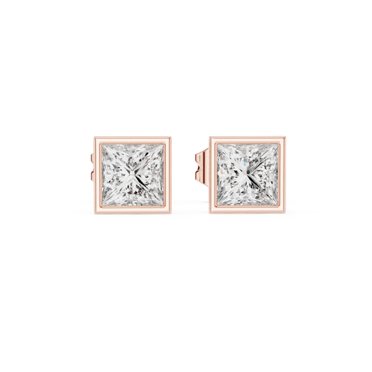 Princess Cut Bezel Moissanite Stud Earrings in rose 925 sterling silver, view 4