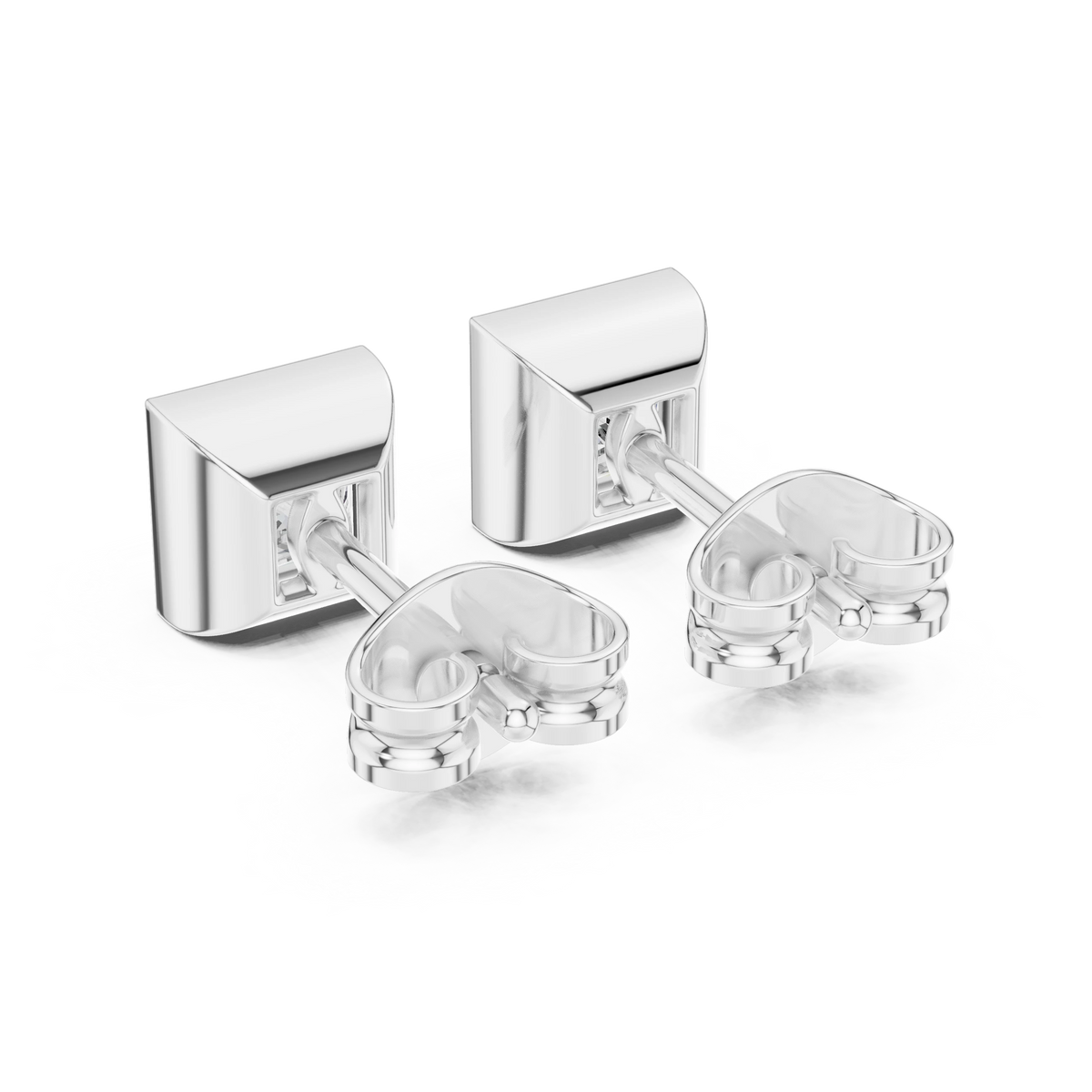 Princess Cut Bezel Moissanite Stud Earrings in white 925 sterling silver, view 3