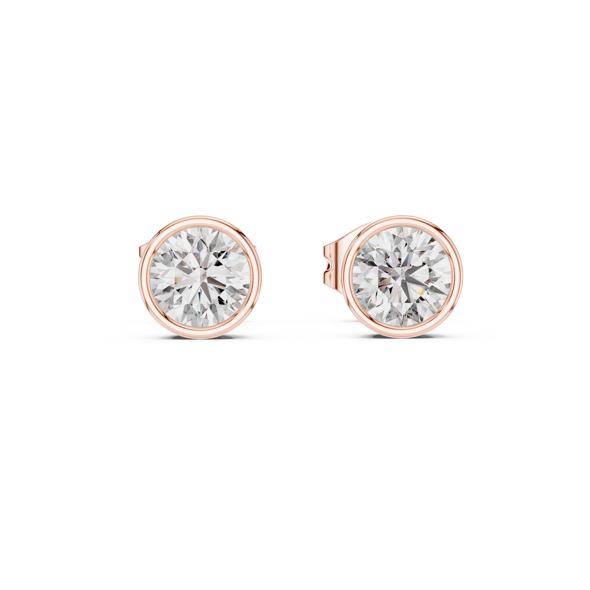 Round Bezel Moissanite Stud Earrings in rose 925 sterling silver, view 4