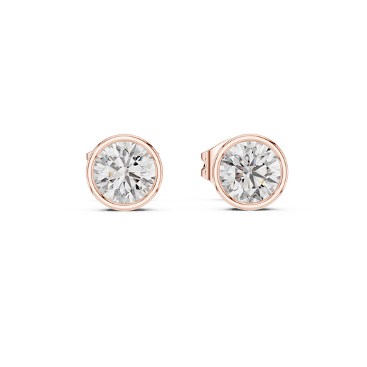 Round Bezel Moissanite Stud Earrings in rose 925 sterling silver, view 4