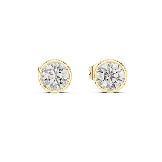Round Bezel Moissanite Stud Earrings in yellow 925 sterling silver, view 4
