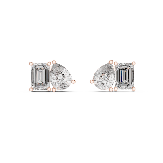 Emerald Cut and Pear Toi et Moi Moissanite Stud Earrings in rose 925 sterling silver, view 4