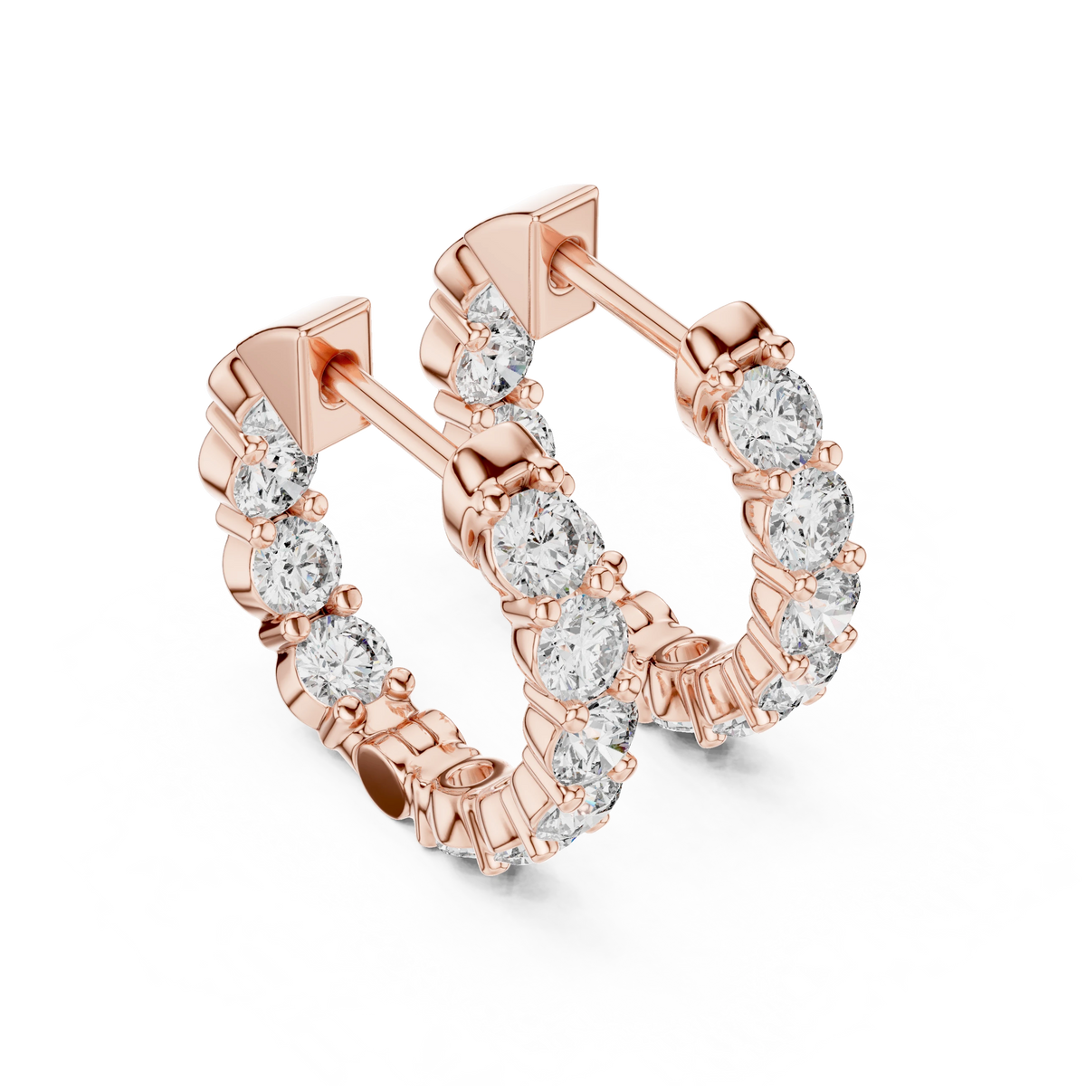 Inside Out Moissanite Hoop Earrings in rose 925 sterling silver, view 2