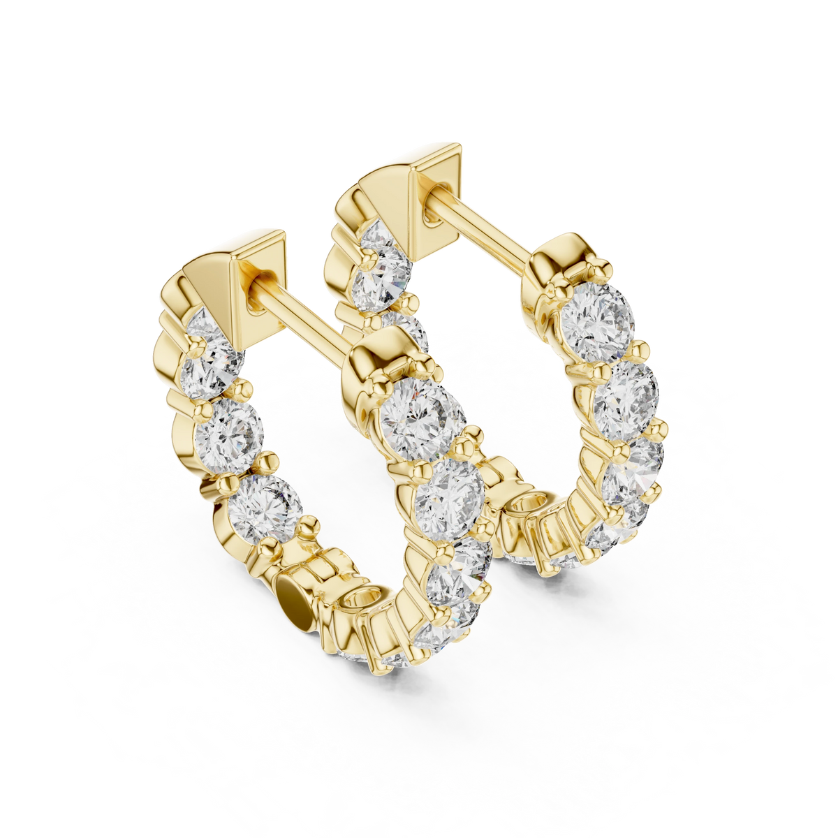 Inside Out Moissanite Hoop Earrings in yellow 925 sterling silver, view 2