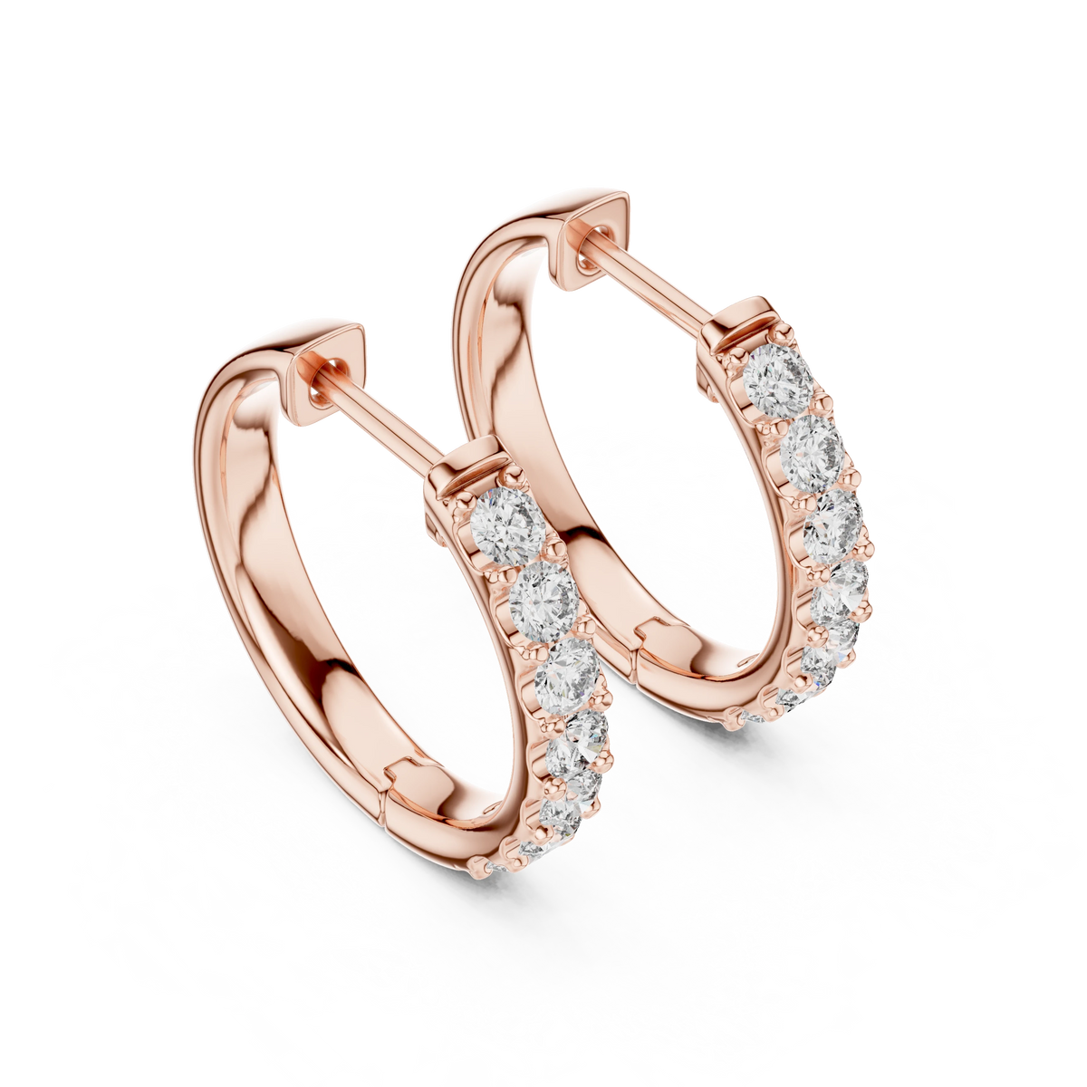 Moissanite Front Row Hoop Earrings in rose 925 sterling silver, view 2