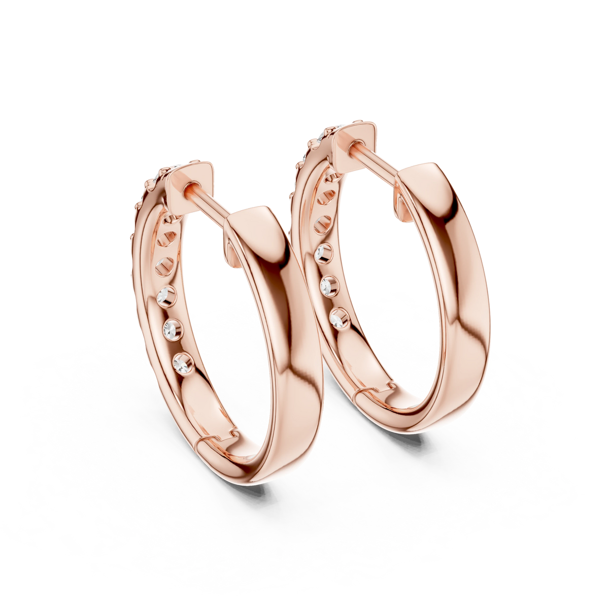 Moissanite Front Row Hoop Earrings in rose 925 sterling silver, view 3