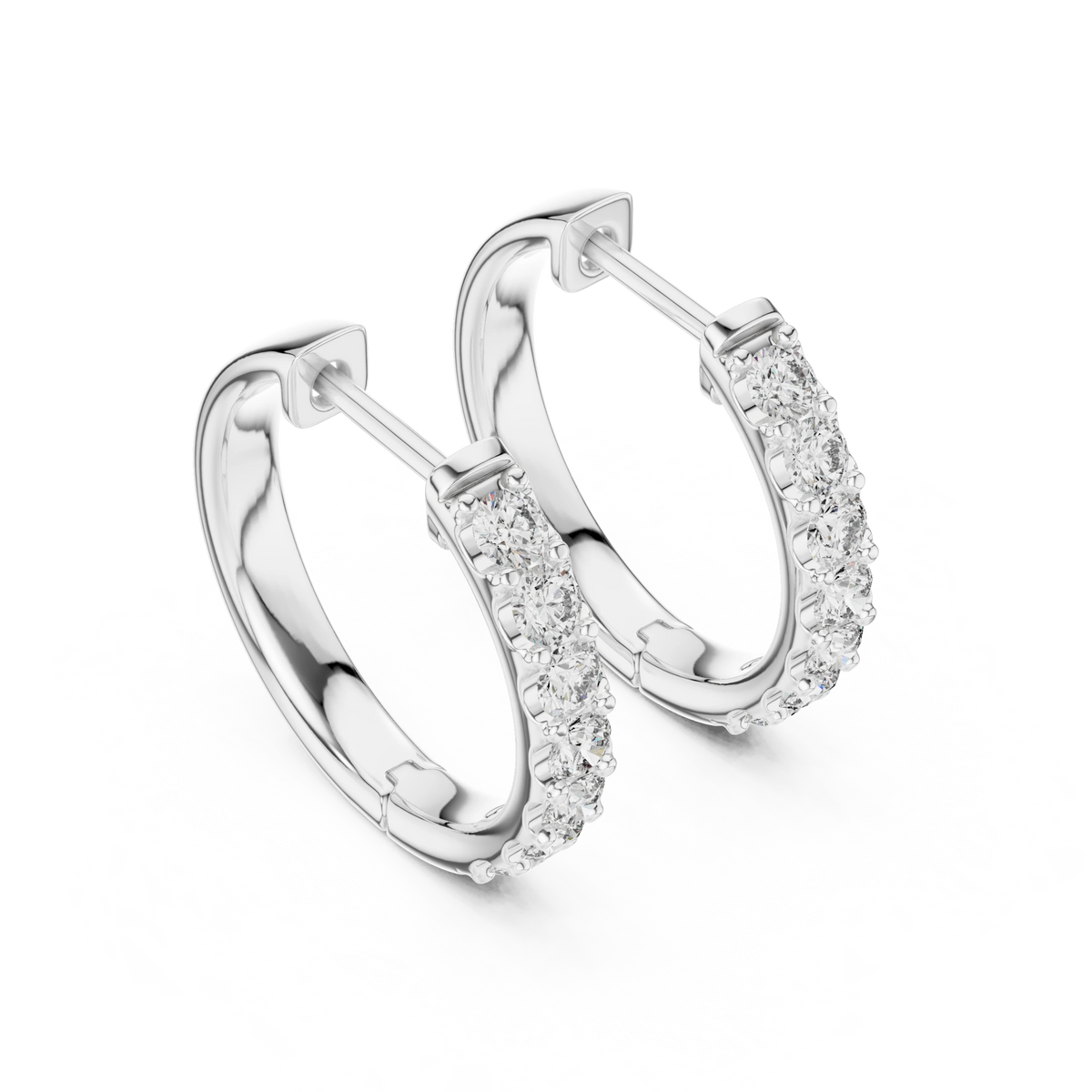Moissanite Front Row Hoop Earrings in white 925 sterling silver, view 2