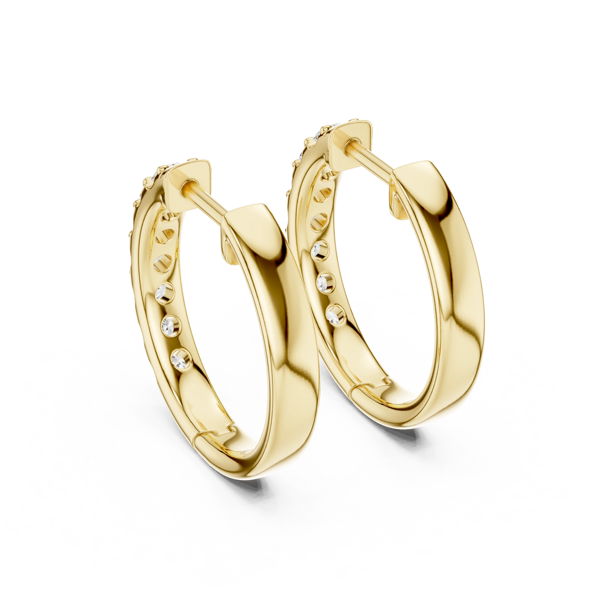 Moissanite Front Row Hoop Earrings in yellow 925 sterling silver, view 3