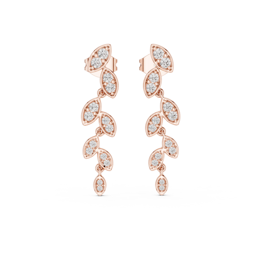 Moissanite Leaf Vine Drop Earrings in rose 925 sterling silver, view 4