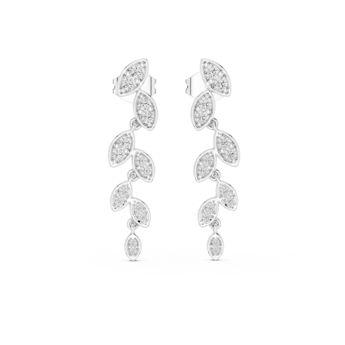 Moissanite Leaf Vine Drop Earrings in white 925 sterling silver, view 4