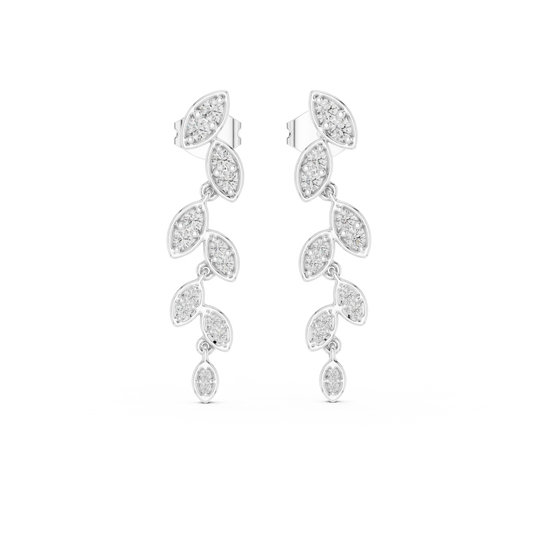 Moissanite Leaf Vine Drop Earrings in white 925 sterling silver, view 4