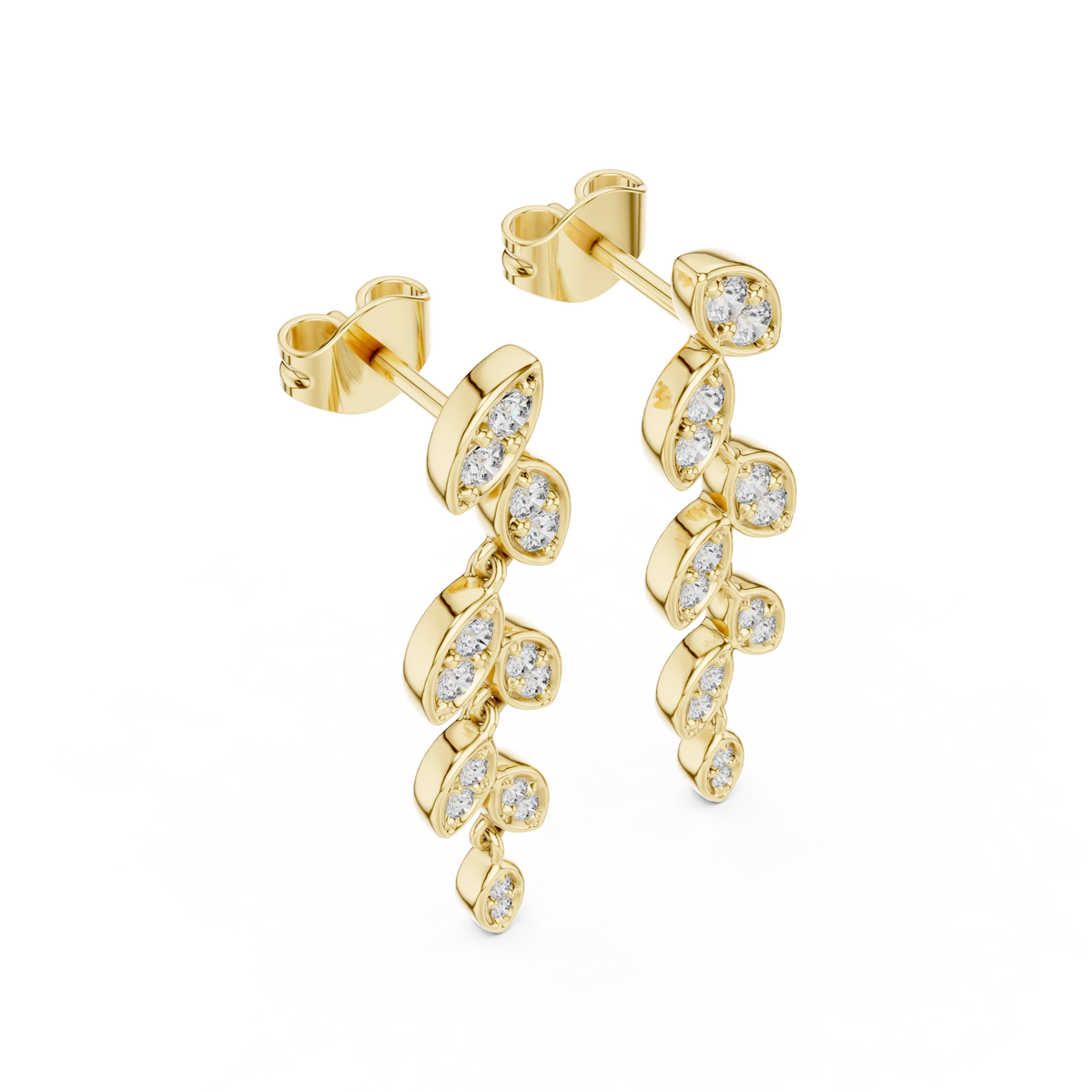 Moissanite Leaf Vine Drop Earrings in yellow 925 sterling silver, view 2
