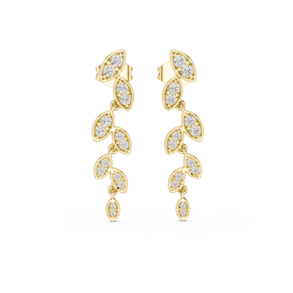 Moissanite Leaf Vine Drop Earrings in yellow 925 sterling silver, view 4