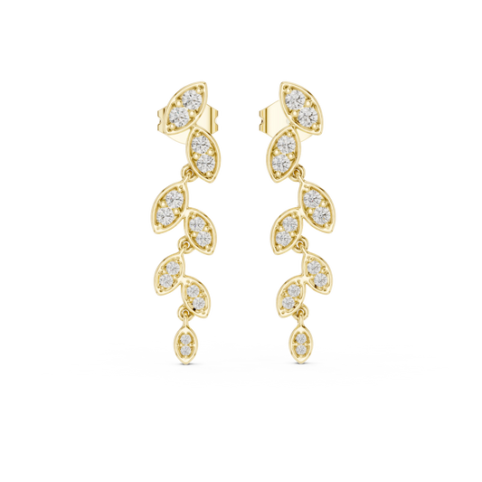 Moissanite Leaf Vine Drop Earrings in yellow 925 sterling silver, view 4