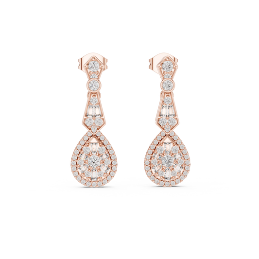 Art Deco Pear Halo Moissanite Drop Earrings in rose 925 sterling silver, view 4