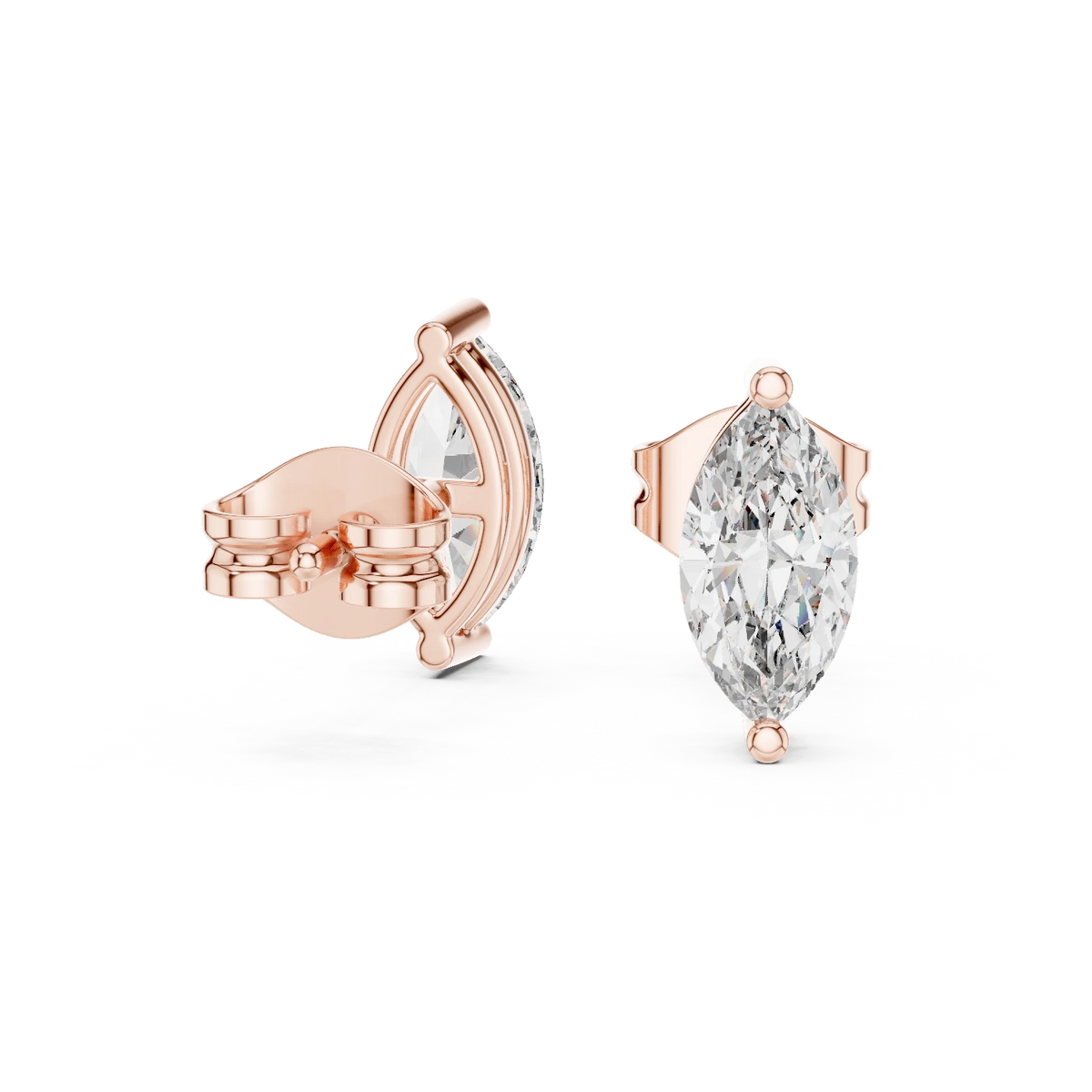Marquise Moissanite Solitaire Stud Earrings in rose 925 sterling silver, view 1