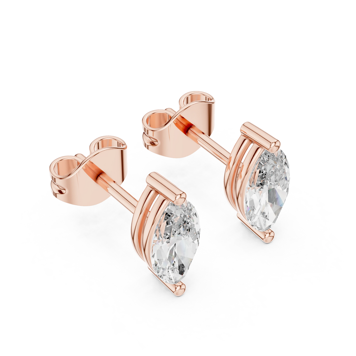 Marquise Moissanite Solitaire Stud Earrings in rose 925 sterling silver, view 2