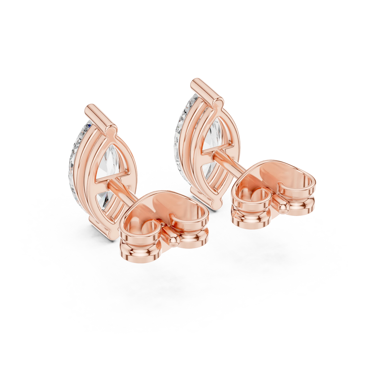 Marquise Moissanite Solitaire Stud Earrings in rose 925 sterling silver, view 3