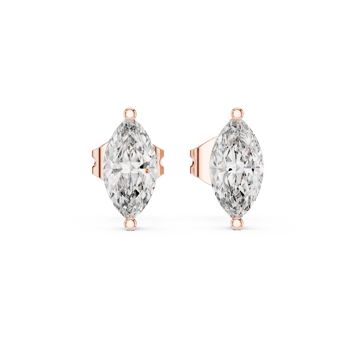 Marquise Moissanite Solitaire Stud Earrings in rose 925 sterling silver, view 4