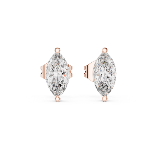 Marquise Moissanite Solitaire Stud Earrings in rose 925 sterling silver, view 4