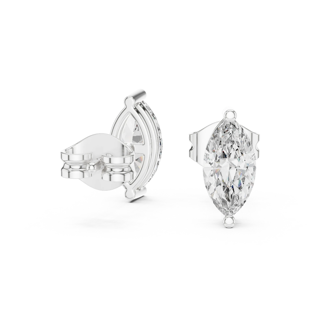 Marquise Moissanite Solitaire Stud Earrings in white 925 sterling silver, view 1