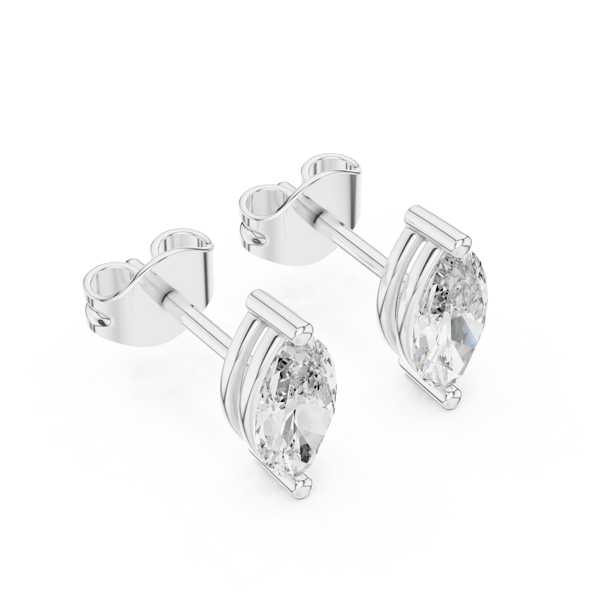 Marquise Moissanite Solitaire Stud Earrings in white 925 sterling silver, view 2