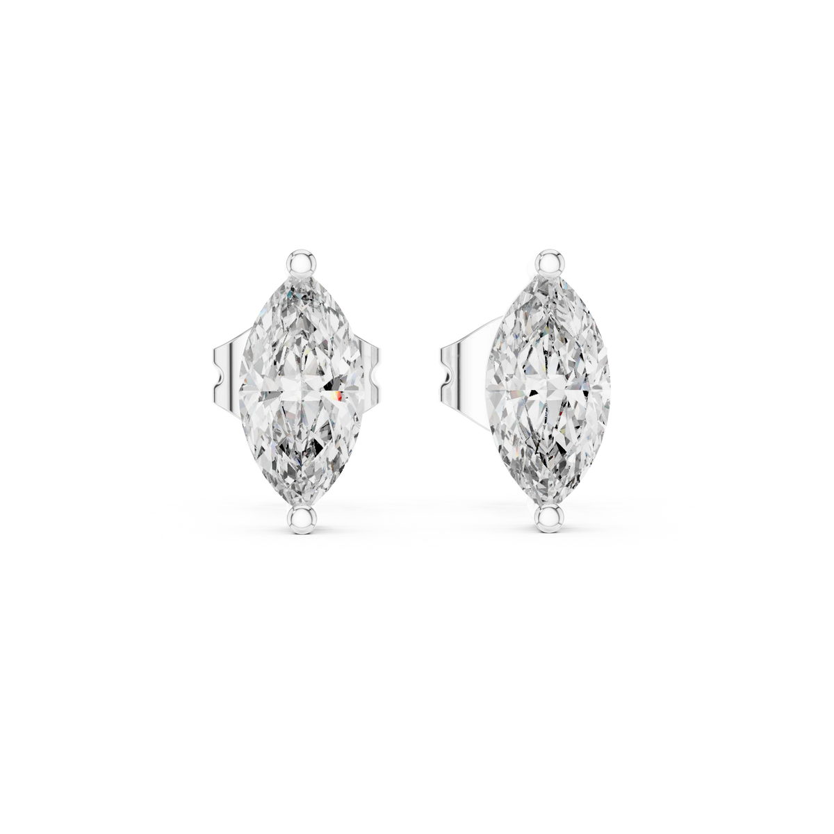 Marquise Moissanite Solitaire Stud Earrings in white 925 sterling silver, view 4