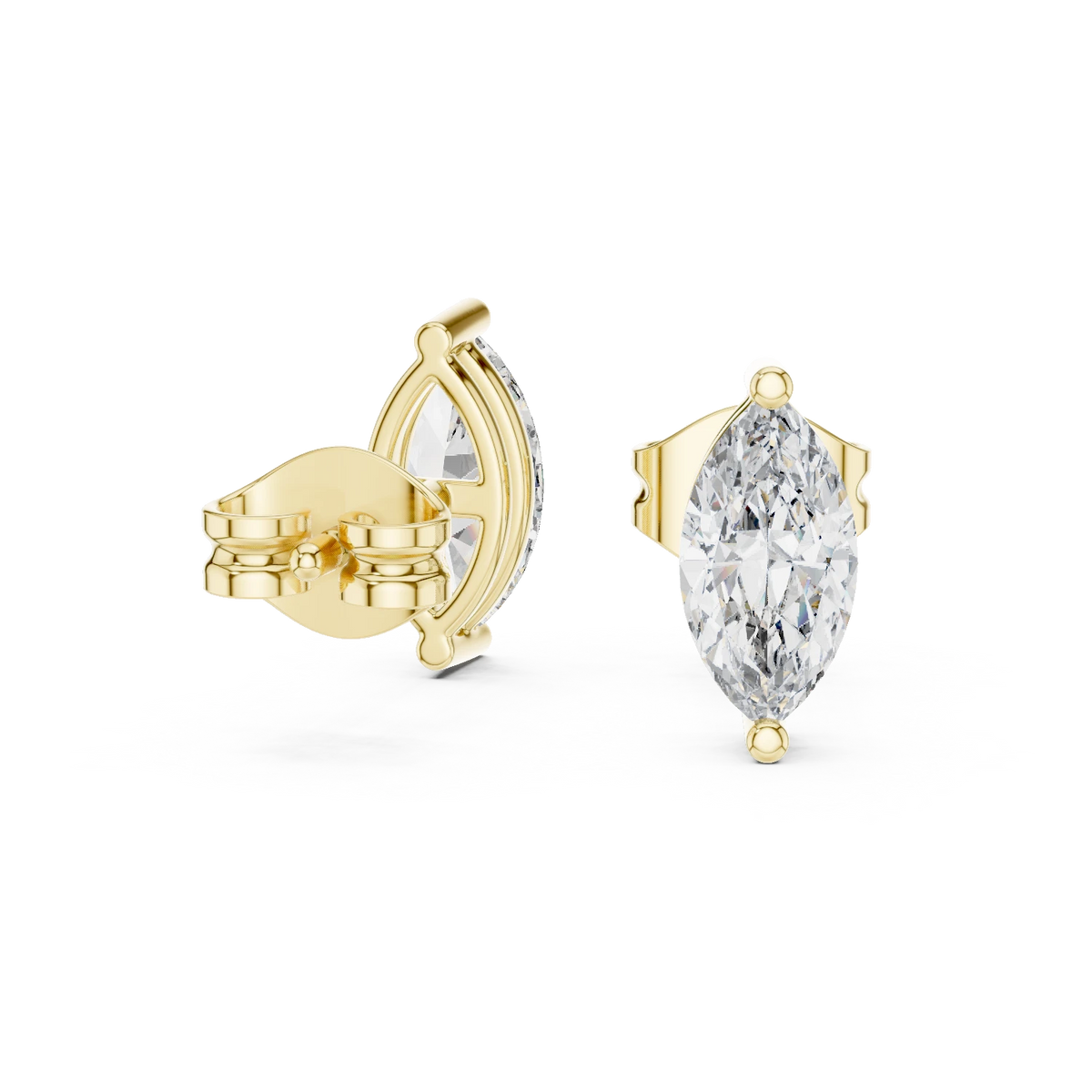 Marquise Moissanite Solitaire Stud Earrings in yellow 925 sterling silver, view 1