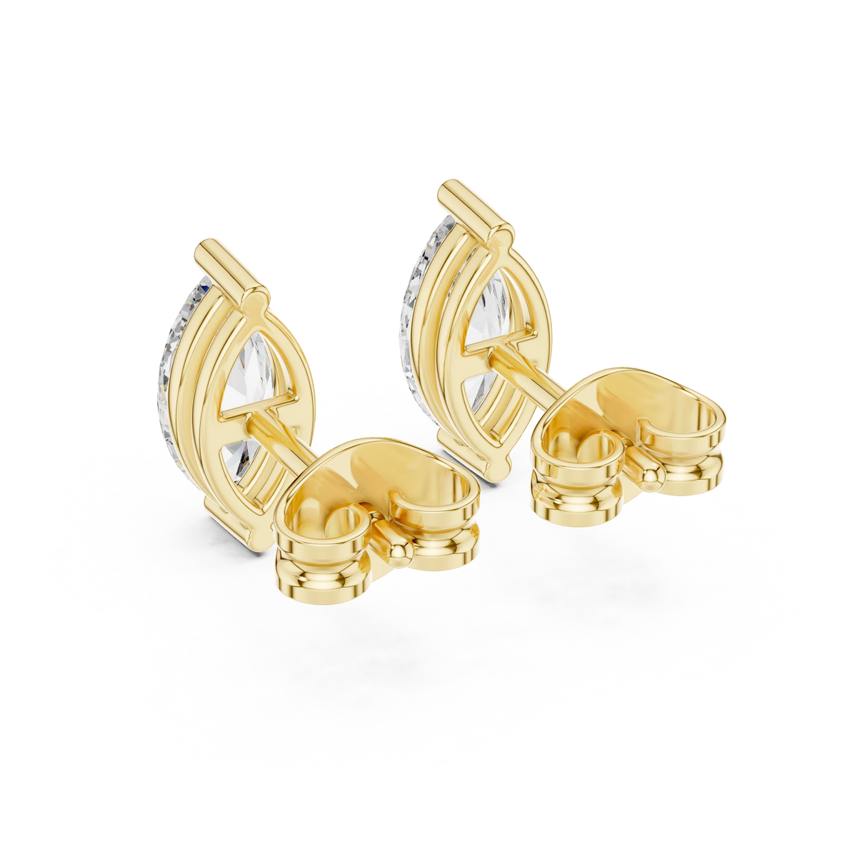 Marquise Moissanite Solitaire Stud Earrings in yellow 925 sterling silver, view 3