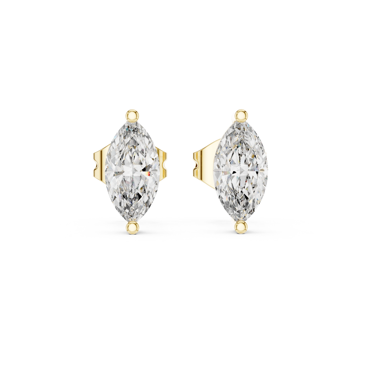 Marquise Moissanite Solitaire Stud Earrings in yellow 925 sterling silver, view 4